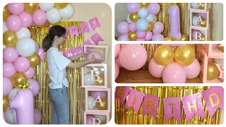 Оформление шарами на один годик малыша своими руками    #воздушныешары #balloon #рек