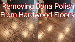 Removing Bona polish from prefinished hardwood floors.