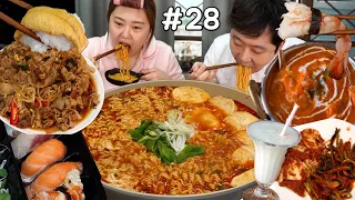 Daily Life Mukbang #28 l Soft Tofu noodle soup, Thin pork meat, Sushi, Indian restaurant, cafe, etc.