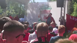 Liverpool fans celebrate Sadio Mané and Gini Wijnaldum with the Anfield Wrap before UCL Final