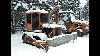 Antique CAT D4-7U Snow Plowing - Full Start Up