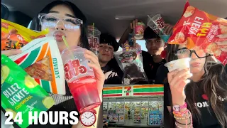 EATING 7-ELEVEN FOOD FOR 24 HOURS!!😱🤢