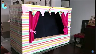 CÓMO HACER UN TEATRÍN o TREATRINO | Caja de Cartón para Títeres | LUNA MIA DIY