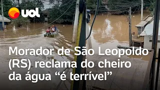 RS: Morador de São Leopoldo mostra nível da água baixando e reclama do cheiro 'é terrível'; vídeo