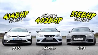 OMG 402BHP LEON CUPRA VS 515BHP AUDI RS3 VS 414BHP VW GOLF R!