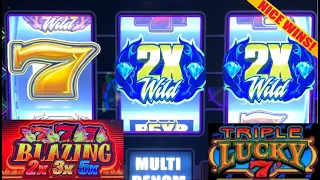 2x 3x 5x Blazing 777 + 5 Reel Triple Lucky 7s + Triple Double Gems Slot Play! Got some nice wins!