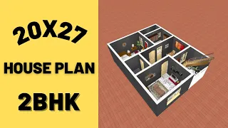 20x27 House Plan 2BHK || 2 Bedrooms Ghar ka Naksha || 500 Sqft House Design || 3D House Model