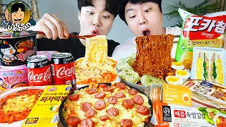 ENG SUB) ASMR MUKBANG FIRE Noodle & HOT DOG & CHEESE PIZZA & Tteokbokki EATING SOUND ! (BULDAK)