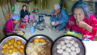 Boiled Fry Egg Recipe & Lentils Cooking & eating with rice in Village Kitchen || village life videos