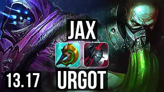 JAX vs URGOT (TOP) | 8 solo kills, 8/1/0, Legendary | KR Diamond | 13.17