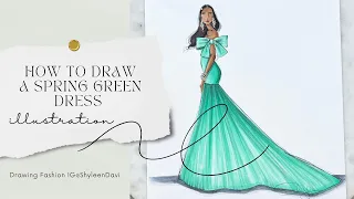 Spring Green Fashion Illustration Dress