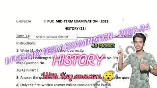 2nd PUC History Midterm exam question paper with Key answer | October 2023-24 | Uttarakannada |