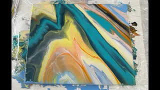 Pouring acrylic. Unexpectedly getting a picture of a beautiful wave. Using leftover colors.