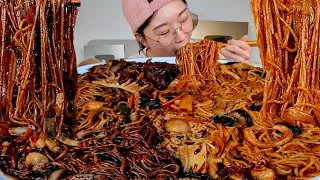 ASMR 쟁반짜장 쟁반짬뽕 반반씩 먹어야 안물리죠🤤 짜장면 짬뽕 리얼먹방 :) Black-bean-sauce noodles Jjambbong MUKBANG