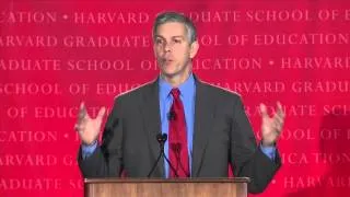 U.S. Secretary of Education Arne Duncan in conversation with Professor of Education Monica Higgins