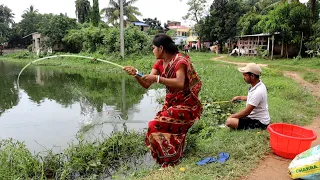 Fishing video 🐠🐟 || By traditional village girl & boy fishing || Hook fishing in nature