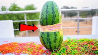 WATERMELON VS RUBBER BANDS How Many Rubber Bands Will Crush a Watermelon#shorts