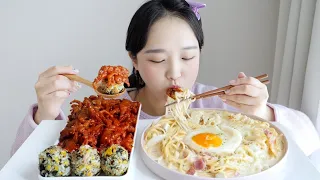 Spicy Chicken Feet and Cream Pasta Real Sound Mukbang🔥❤️Rice Balls too🤤Eating Show ASMR :D