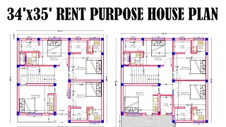 34x35 || 34*35 FEET |RENT PURPOSE HOUSE PLAN 4 UNIT 1RK