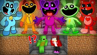 JJ and Mikey HIDE From Scary Smiling Critters Poppy Playtime At Night in Minecraft Challenge Maizen