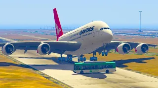 A Bus Accidentally Came In The Runway During Landing Of Airbus A380 | GTA 5