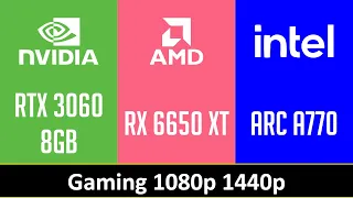 RTX 3060 8GB vs RX 6650 XT vs ARC A770 - Gaming 1080p 1440p