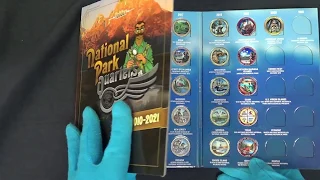 Обзор набора цветных 25 центов США Национальные парки в альбоме (51 монета)