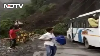 Watch Bus Passengers Narrowly Escape Landslide In Nainital