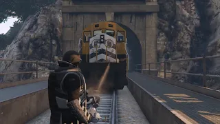 Juggernaut vs. train - GTA V how to stop the train GTA funny moments