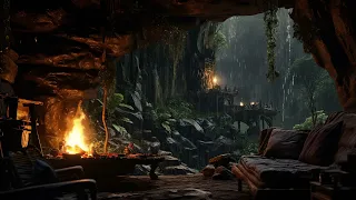 Rain Sounds On Cozy Cave with Thunder Sounds ⛈ Heavy Rain for Sleep, Relax, Study and Relieve Stress