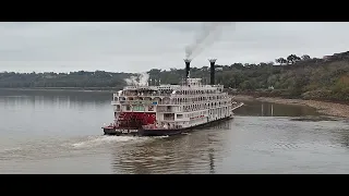 Steamer AMERICAN QUEEN Plays Anchors Aweigh, Country Roads On Her Steam Calliope