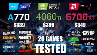 ARC A770 16GB vs RTX 4060Ti 8GB vs RX 6700XT 12GB | R9 - 7950X3D | 1080p - 20 Games Tested