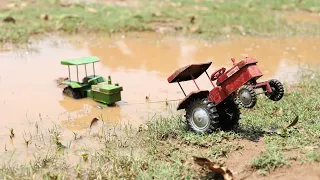 HMT Tractor Stuck in the Mud And Pulling Out Mahindra, Double E, Mini Excavator | Toy video | Cs toy