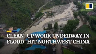 Clean-up operation underway in flood-hit village as heavy rains hit northwest China