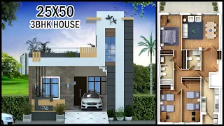 3 Bedroom 3D House Design With Layout Plan | 25x50 3BHK House Plan | Gopal Architecture