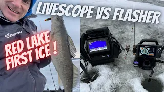 #132 Garmin Livescope vs Humminbird Helix 7 Flasher - Red Lake First Ice Walleye Smash Fest
