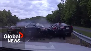 Police officer nearly run over by out-of-control car during traffic stop