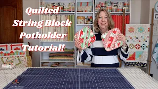 String Block Quilted Potholder Tutorial