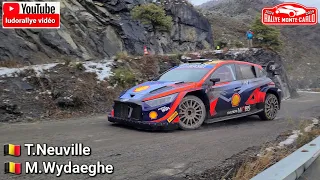 test rallye Monte-Carlo 2024 essai Hyundai i20 WRC / T.Neuville /full attack / Snow / tout au câble