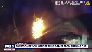 Video shows Montgomery County police officers rescuing driver from burning vehicle | FOX 5 DC