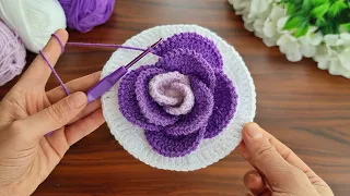 3D⚡💯Wow Amazing💯👌🌷 Very easy crochet rose flowers making for beginners🌷🌷