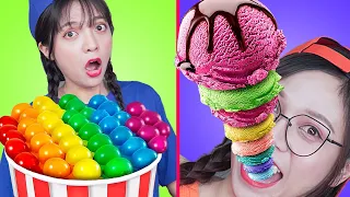 ASMR MUKBANG| Rainbow Desserts king beggar (Meringue, Jelly noodles, Push-pop) by LILI TV PLUS