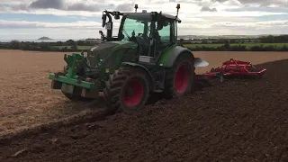 Fendt 516 with plough & trailed press