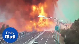 CCTV captures moment tanker truck explodes in Italy