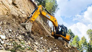 JCB Excavator Clearing Landslide to Make Wider Road on Mountain | Excavator Planet | JCB Video