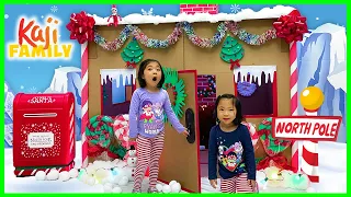 Emma and Kate Pretend Play Christmas Playhouse visiting the North Pole!!