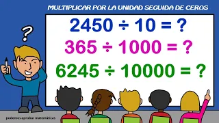 Multiplicar un número por la unidad seguida de ceros: 10, 100, 1000, 10000, 100000, 1000000