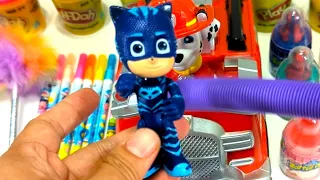 Satisfying DIY How to make Rainbow SLIME with Paw Patrol & PJ Masks Cutting ASMR