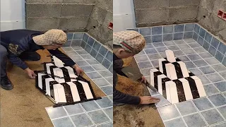 Young Man with great tiling skills -Great tiling skills -Great technique in construction PART 49