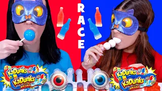 Red Food VS Blue Food Candy Race Challenge With Closed Eyes By LiLiBu